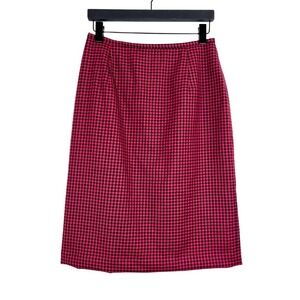 Vtg 90s Jones New York Wool Skirt Sz‎ 10 Pink Black Check Plaid Midi Lined USA